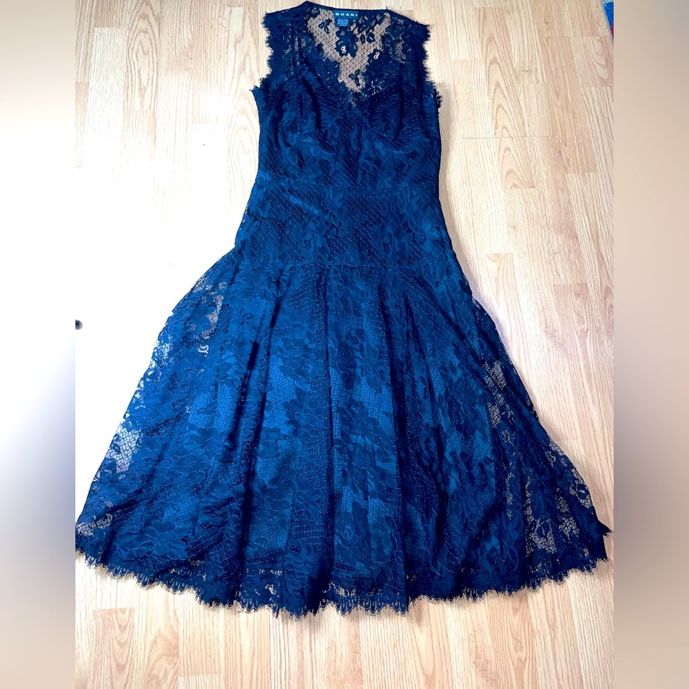 #42 Shani Black Lace Design Dress, Size 4